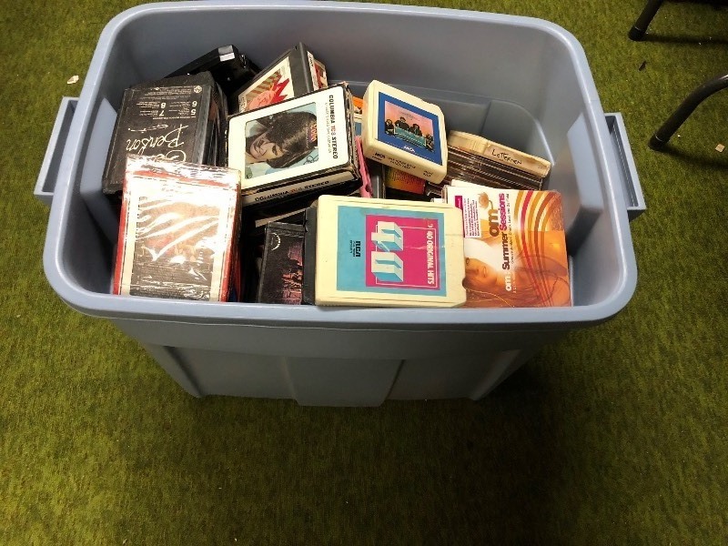 lot 45 image: Big Tote with Sealed CDs and Vintage 8 Track Tapes