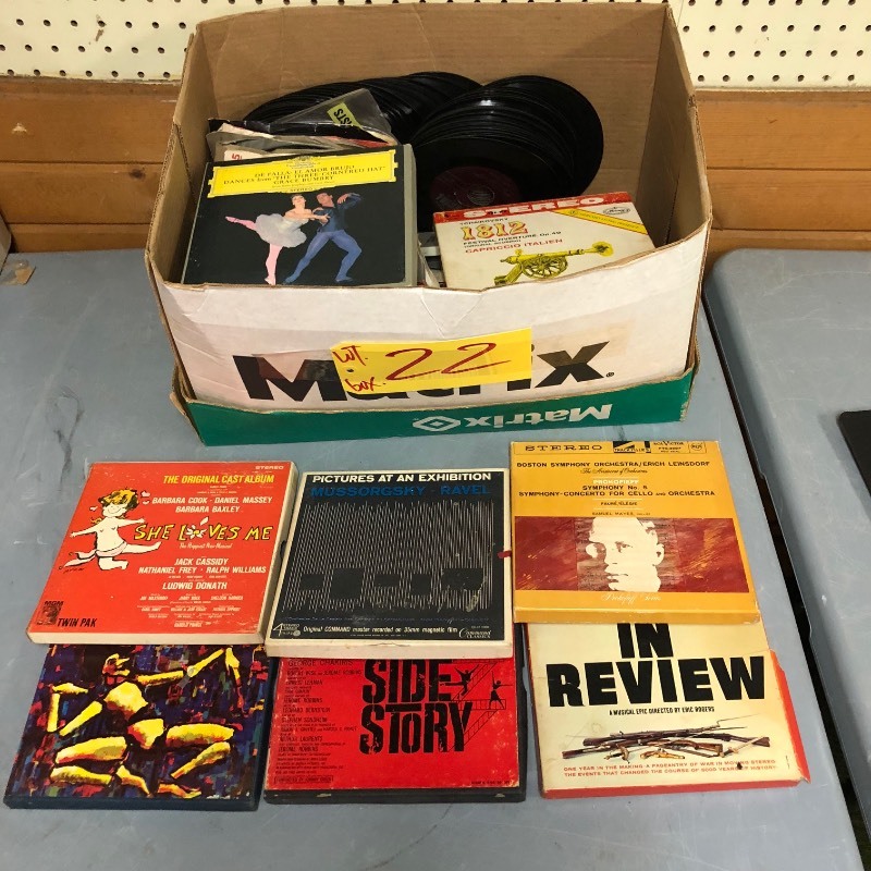 lot 22 image: Lot of Reel to Reel Tapes and 45s Records -