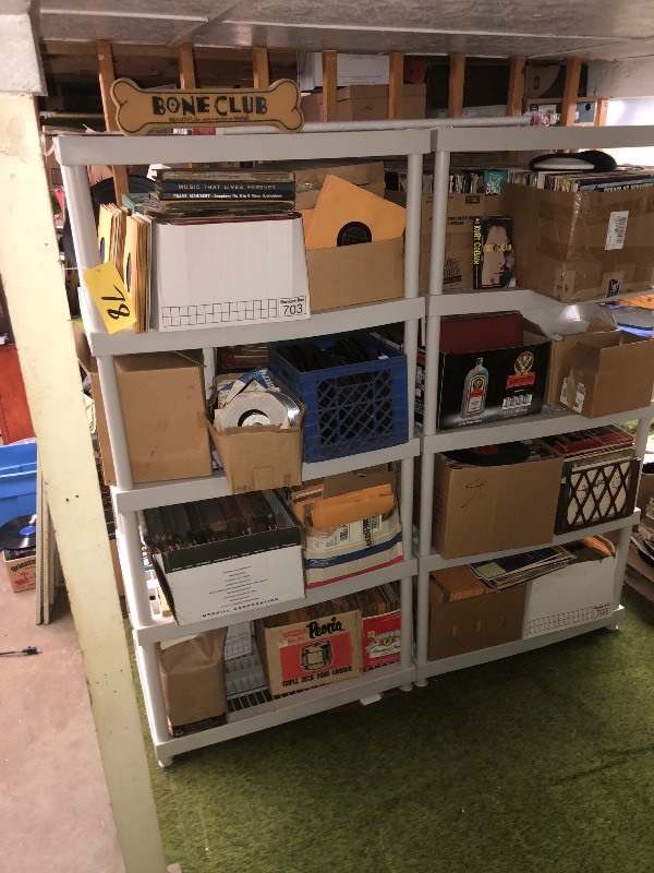 lot 78 image: Two Shelves with all the contents - LPs - CDs - 78s - Books - Pins - 45s - Promo Items -