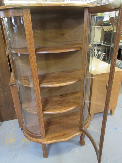 SOLID OAK BOW FRONT CURIO CABINET