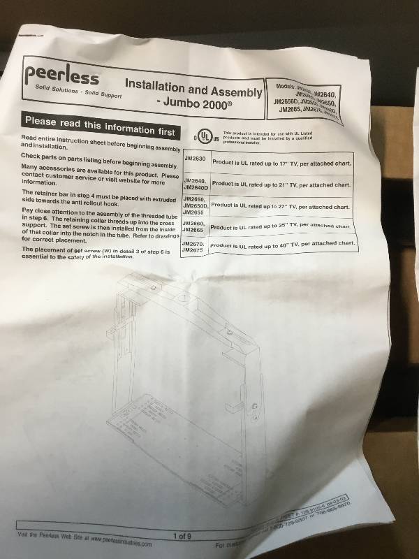 New Open Box - Peerless TV Wall Mount - 27 inch TV