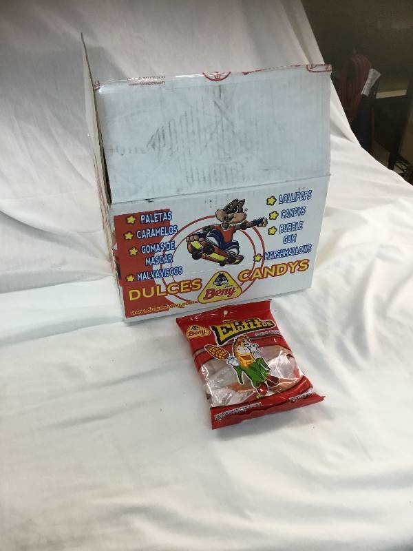 1 box with 24 Bags - Dulces Beny Pineapple Flavored  Hard Candy Lollipops Coated with Chili