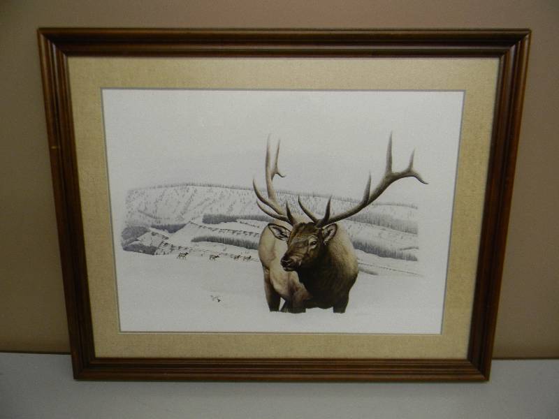lot 18 image: ELK BY AL DORNISCH - SIGNED 96 OF 550 - PROFESSIONALLY FRAMED - APPROX 34 BY 28 - SEE PICTURES