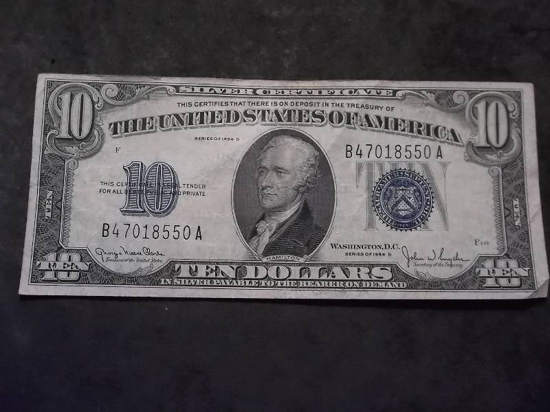 Ten Dollar Silver Certificate 1934 D Series