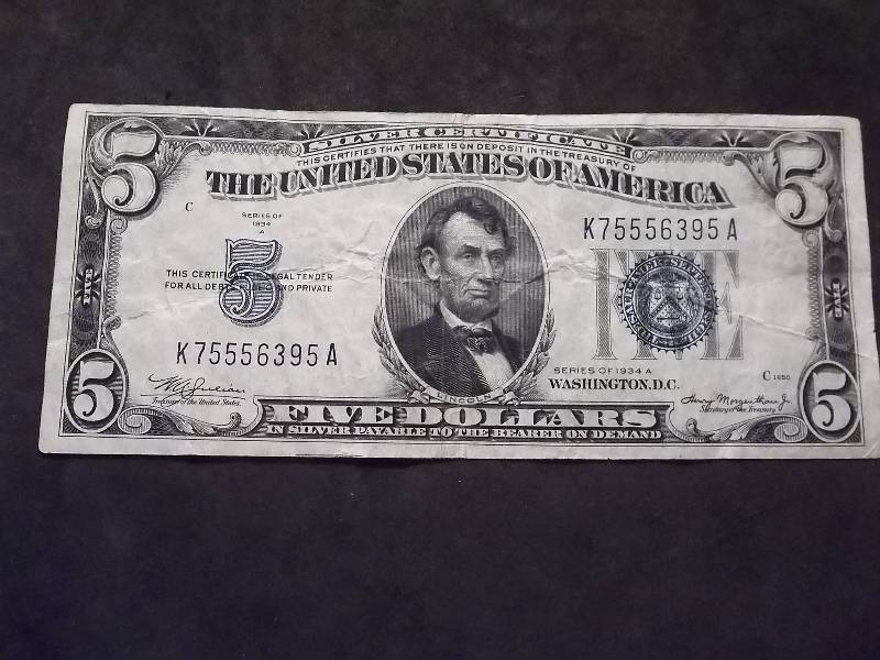 Five Dollar Silver Certificate 1934 A Series