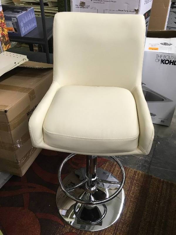 PAIR OF PADDED BAR STOOLS, BEIGE WITH CHROME BASES