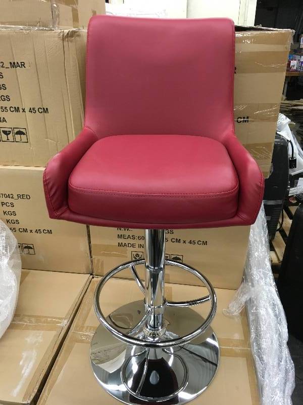 PAIR (2) MAROON BAR STOOLSCHAIRS WITH CHROME BASES, RETAIL $229
