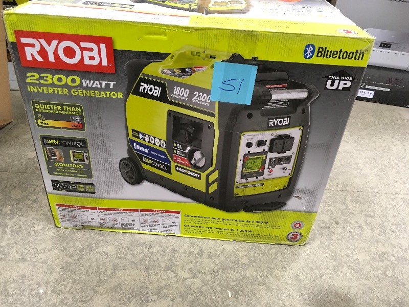 Ryobi Digital Inverter Generator Bluetooth 2,300-Watt Gasoline Powered not used