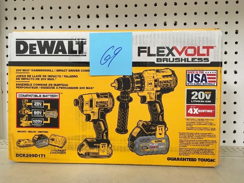 Dewalt FLEXVOLT 60-Volt and 20-Volt MAX Lithium-Ion Cordless Brushless Combo Kit (2-Tool) w 2Ah and 6Ah Batteries and Charger not used