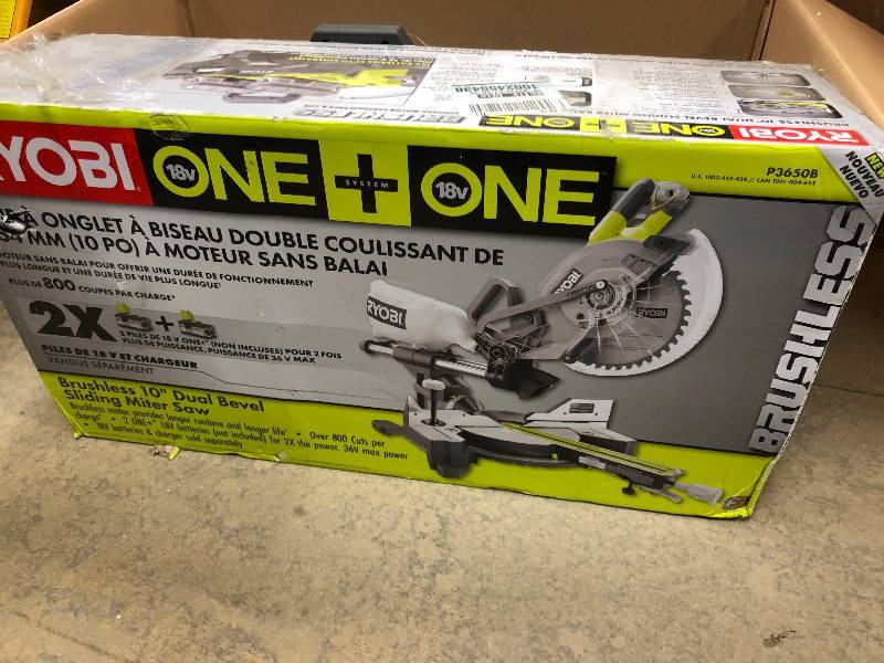 Ryobi 18-Volt ONEONE Cordless Brushless 10 in. Dual Bevel Sliding Miter Saw (Tool-Only) in like New conditions