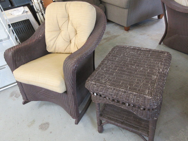 lot 529 image: RESIN WICKER ROCKING CHAIR AND TABLE