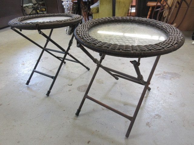 lot 531 image: RESIN WICKER AND GLASS FOLDING PATIO TABLES
