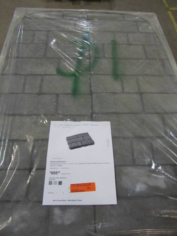 lot 104 image: Valestone Hardscapes Rockford Stone 15.75 in. x 11.75 in. x 2 in. Sable Gray Concrete Step Stone (112 Pieces  149 sq. ft.  Pallet)