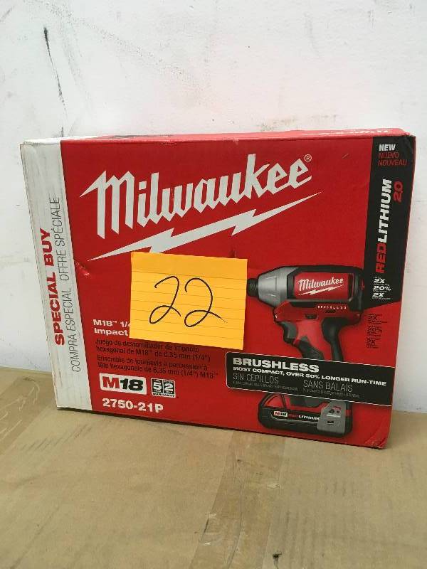 lot 22 image: Milwaukee 2750-21P M18 18-Volt Compact Brushless 14" Hex Impact new