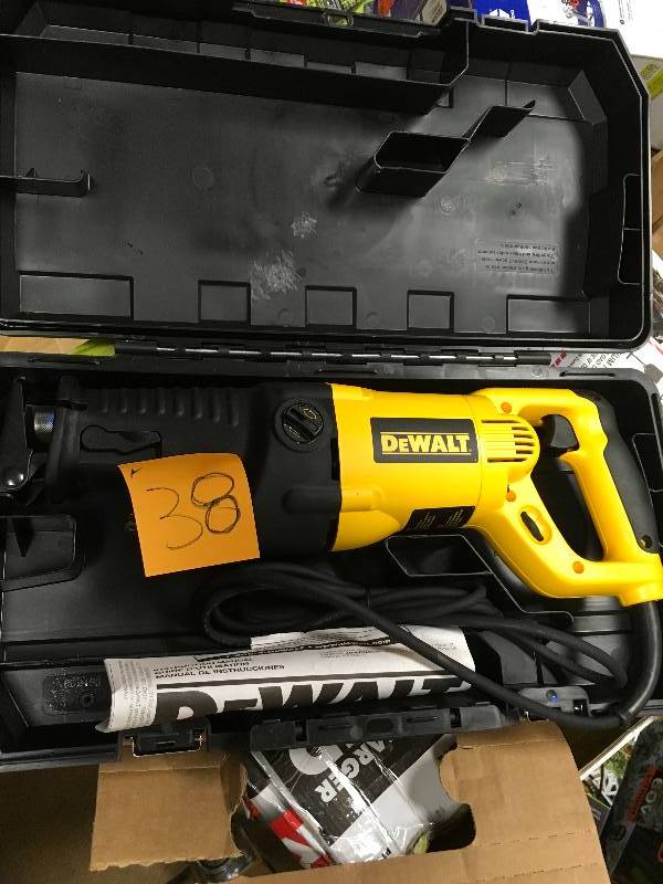lot 38 image: DEWALT Heavy-Duty Orbital-Action Reciprocating Saw Kit 13 Amps, Model# DW311K in like new condition