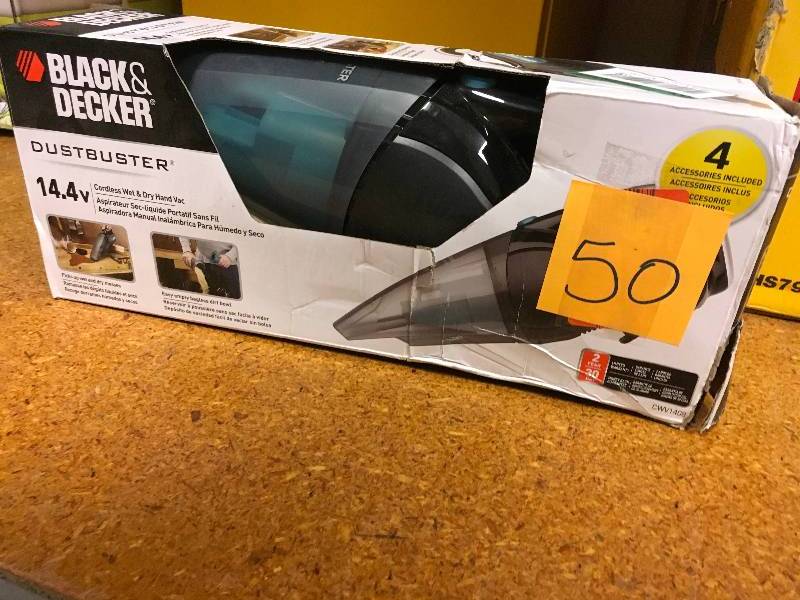 lot 50 image: Black and Decker 0.06 gal. 14.4-Volt 1-Cup Cordless WetDry Hand Vacuum not used