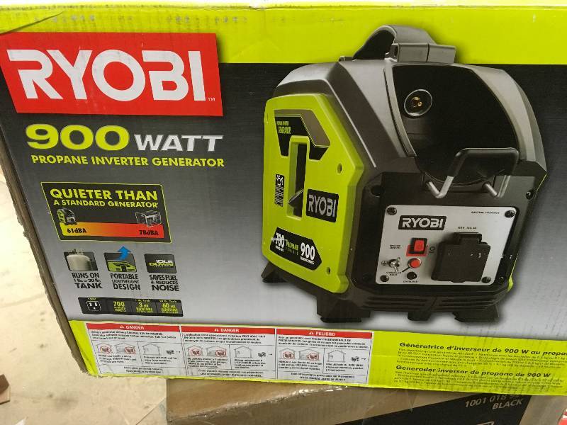 lot 78 image: Ryobi 900-Watt Propane Powered Inverter Generator in like new condition