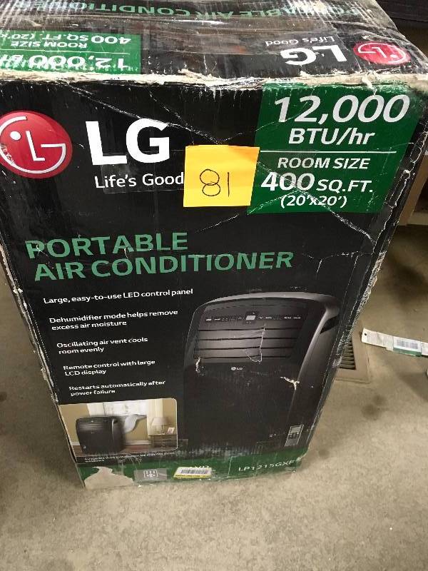 lot 81 image: LG 12,000 BTU Portable Air Conditioner With Dehumidifier, Remote, Window Kit, in like new condition