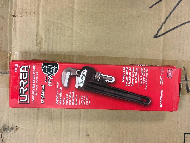 lot 90 image: URREA 10 in. Long Industrial Steel Pipe Wrench not used