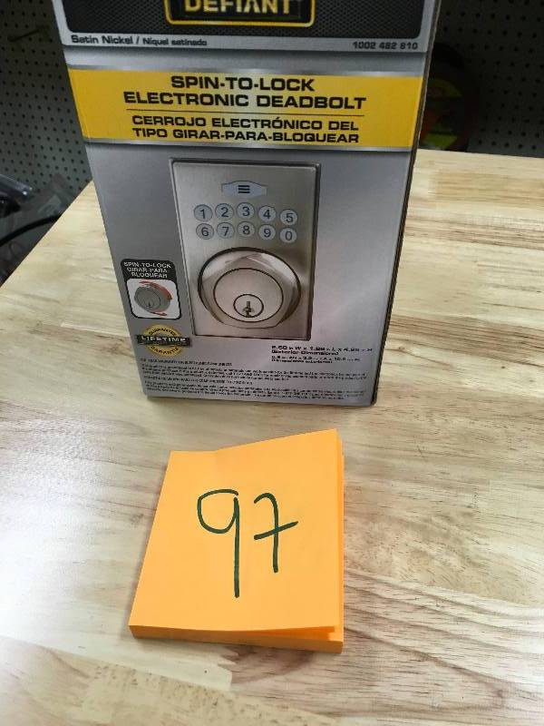 lot 97 image: Defiant spin to lock electronic deadbolt
