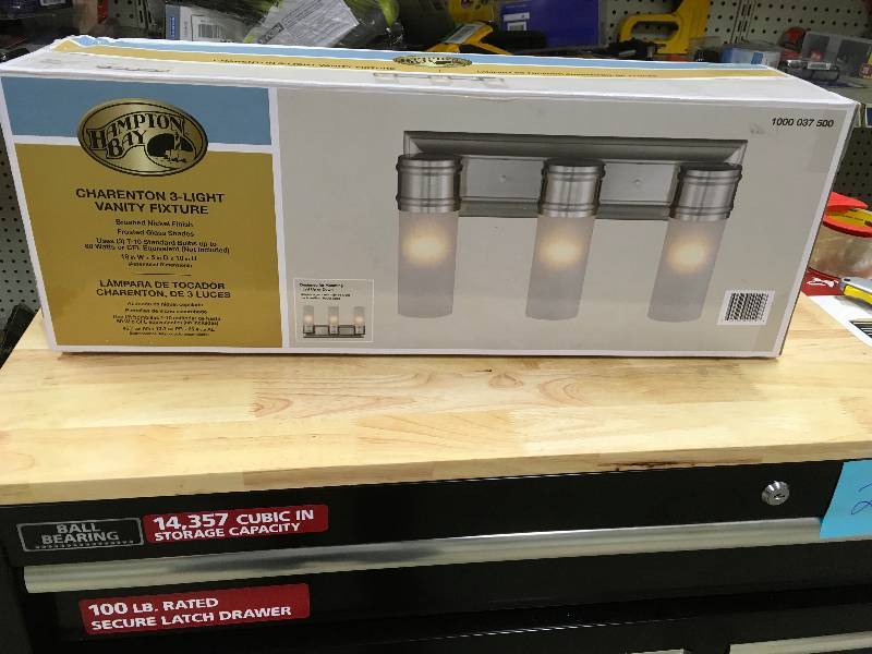 lot 98 image: 3-Light Brushed Nickel Wall Vanity Fixture new