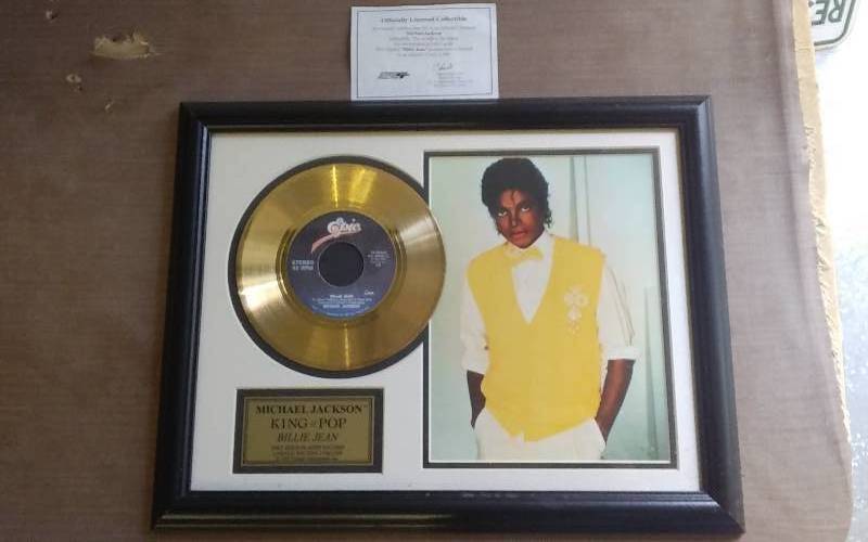 lot 10 image: Michael Jackson Billie Jean Limited Edition 17372500 24 Kt. Gold Plated Record 14x18