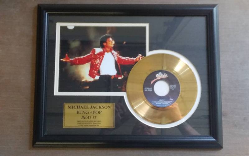 lot 12 image: Michael Jackson Beat It  Limited Edition #20862500 24 Kt Gold Plated Record 14x18