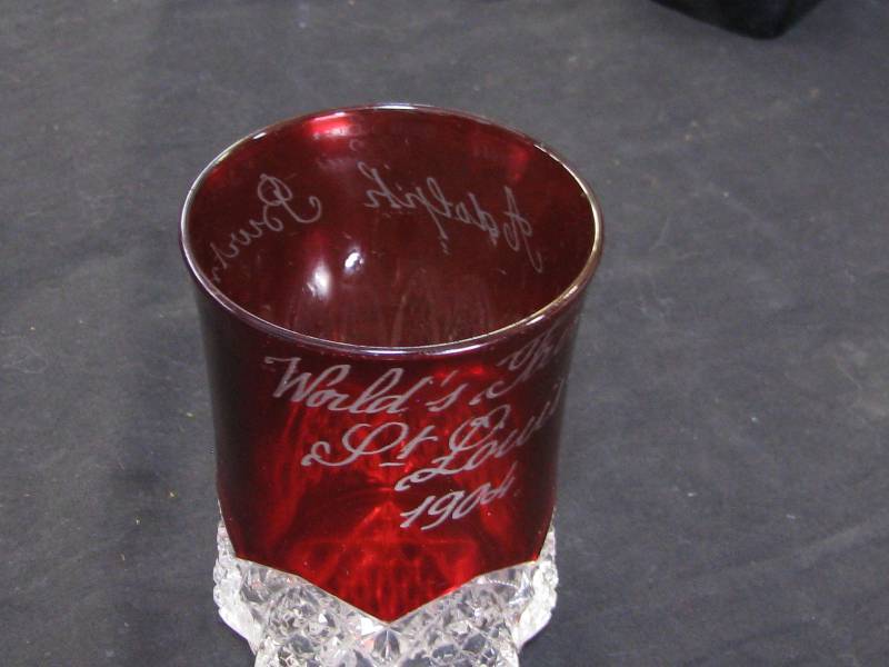 lot 16 image: Red Flash Glass Worlds Fair St.  Louis 1904