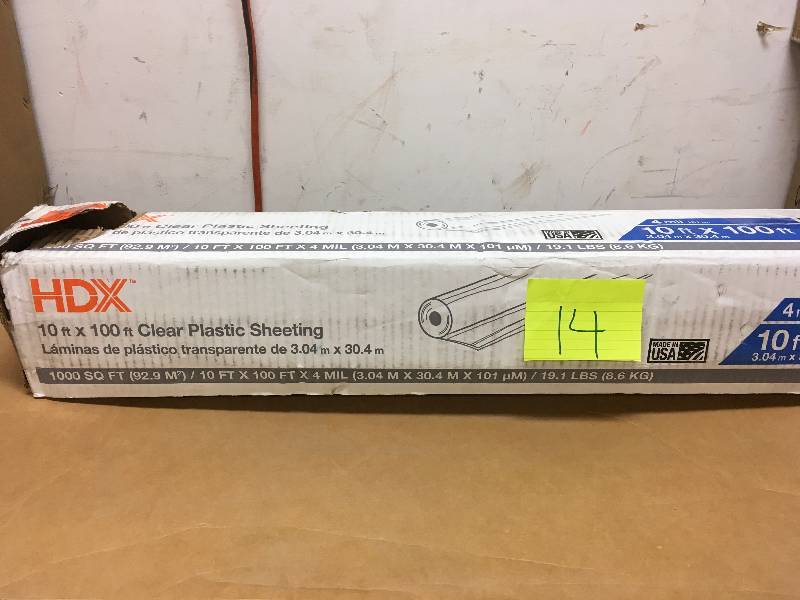 HDX 10 ft. x 100 ft. Clear 4 mil Plastic Sheeting in good condition