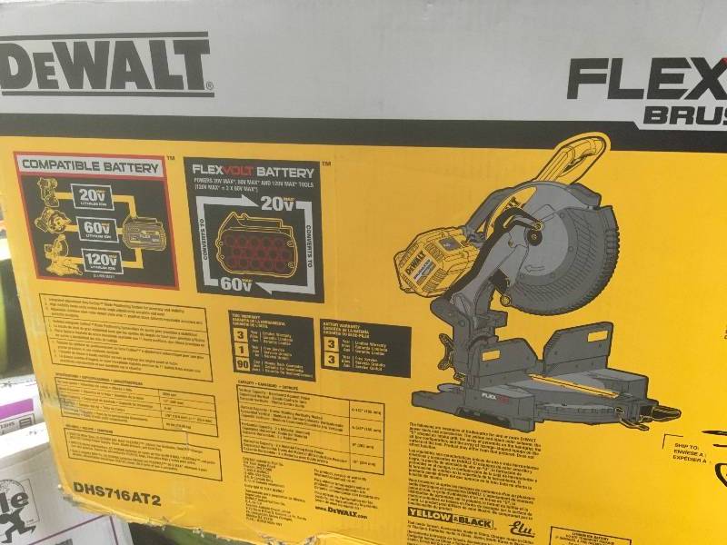 DEWALT FLEXVOLT 120-Volt MAX Lithium-Ion Cordless Brushless 12 in. Miter Saw w AC Adapter, (2) Batteries 2Ah and Charger in like New working conditions