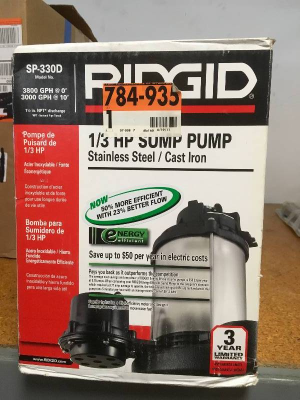 Ridgid 13 HP Submersible Sump Pump-Stainless Steel Cast Iron new