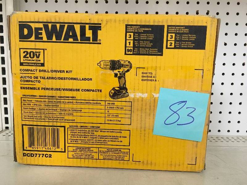 DEWALT 20-Volt MAX Lithium-Ion Cordless Brushless Compact Drill Driver with (2) Batteries 1.3Ah, Charger and Bag in good condition