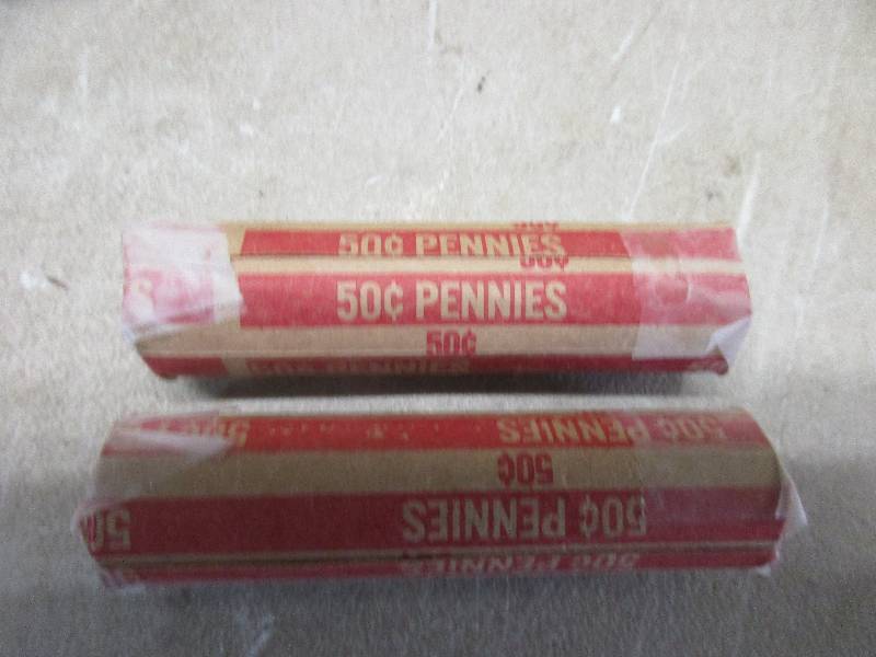 lot 13 image: (2) Rolls of (50) Lincoln Wheatback Pennies - Multiple Dates and Mints