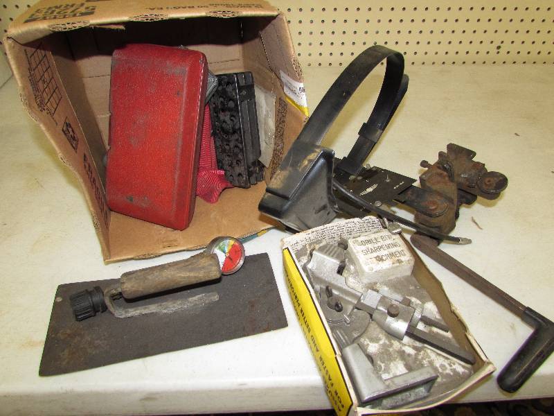 lot 250 image: EMPTY TOOL CONTAINERS, DRILL GRINDING ATTACHMENT, AND MISC ITEMS