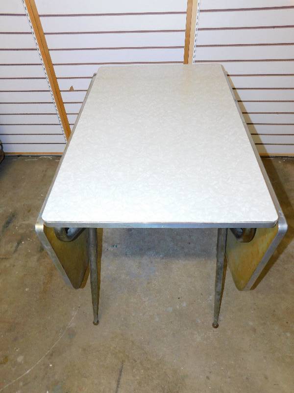 White Formica Table  With  Metal Legs