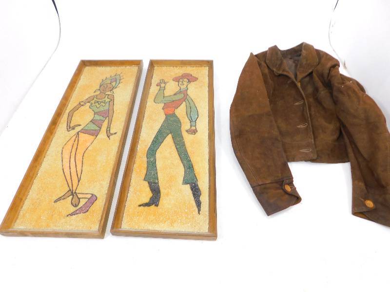 Wall Decor    &     Short Dark Brown Suede Jacket     Sz. Small