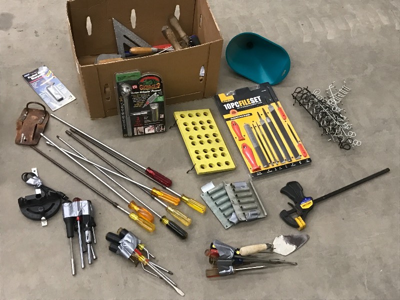 Box Of Assorted Hand Tools, Funnels...