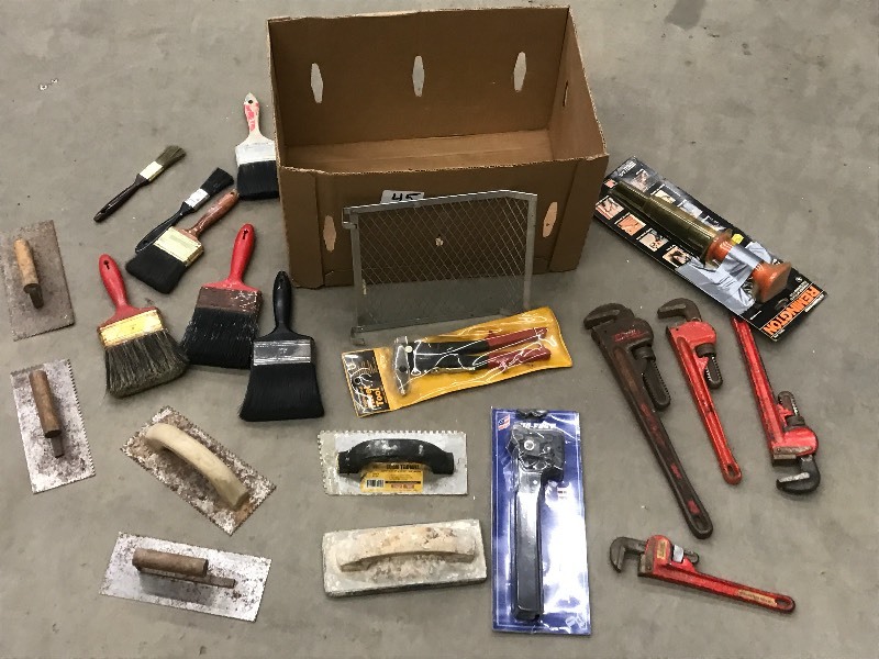 Box Of Assorted Drywall Tools, Pain...