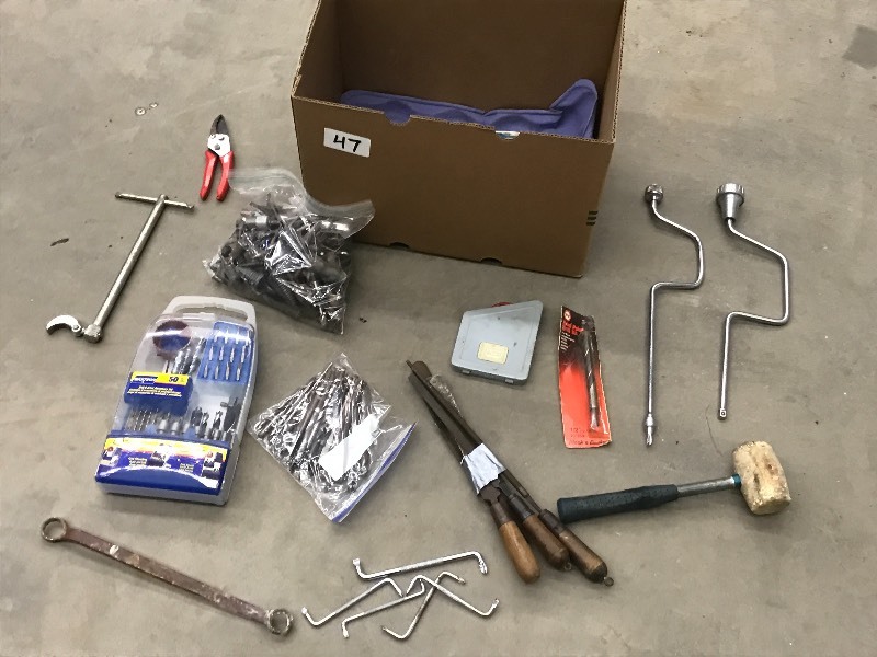Box Of Assorted Hand Tools, Drill B...