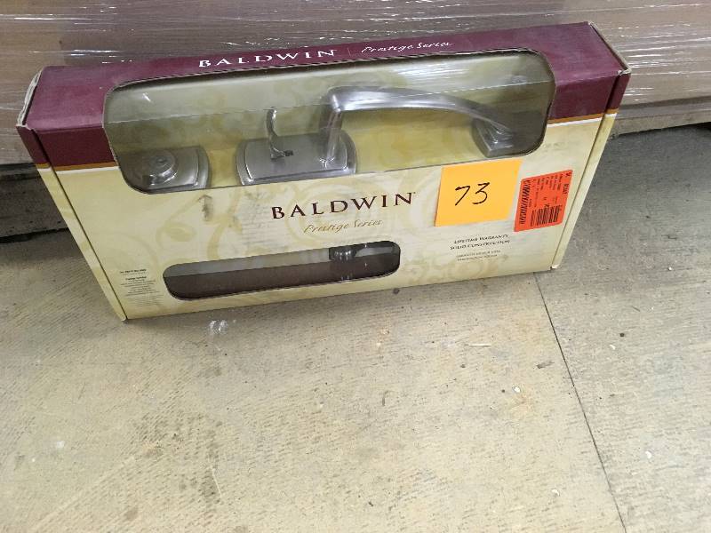 Baldwin Prestige Nautica Single Cylinder Satin Nickel Exterior Door Handleset with Universal Tobin Lever featuring SmartKey  in good condition
