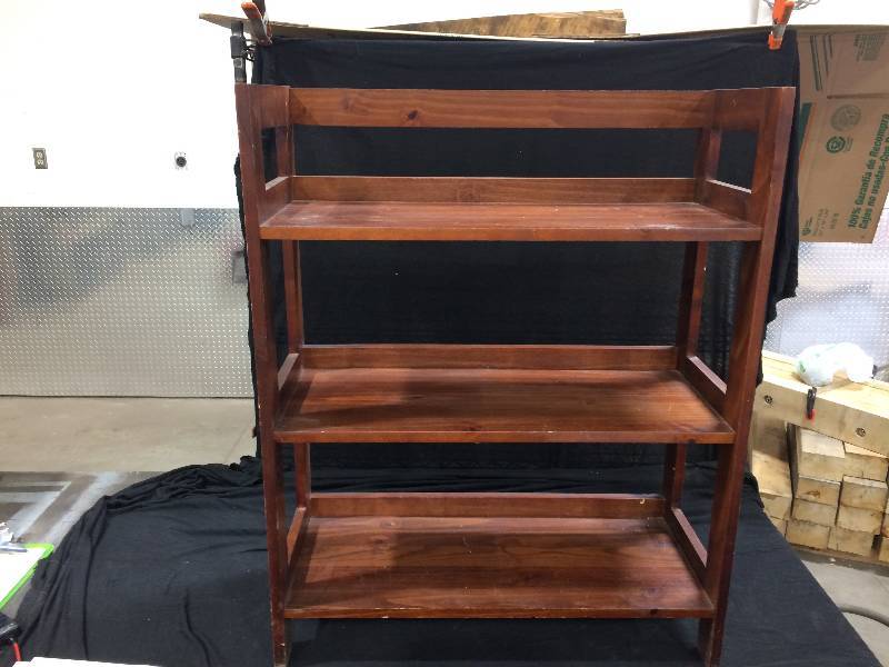 lot 114 image: Mission style shelf and black coffee table