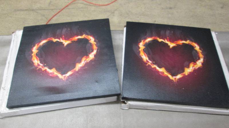 Lot of 2 Flaming Hearts on Canvas -...