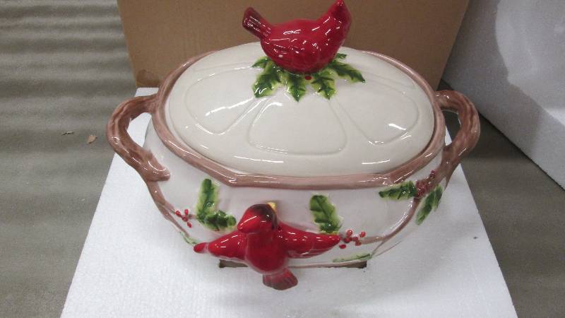 Cardinal Soup Tureen  Hand-painted,...