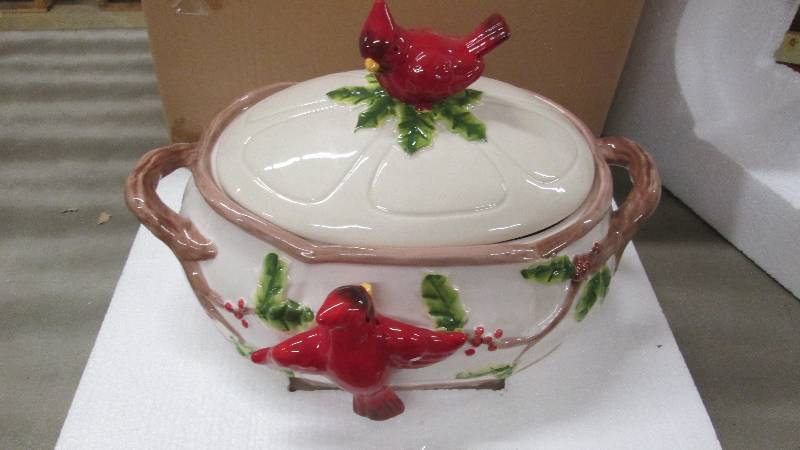 Cardinal Soup Tureen  Hand-painted,...