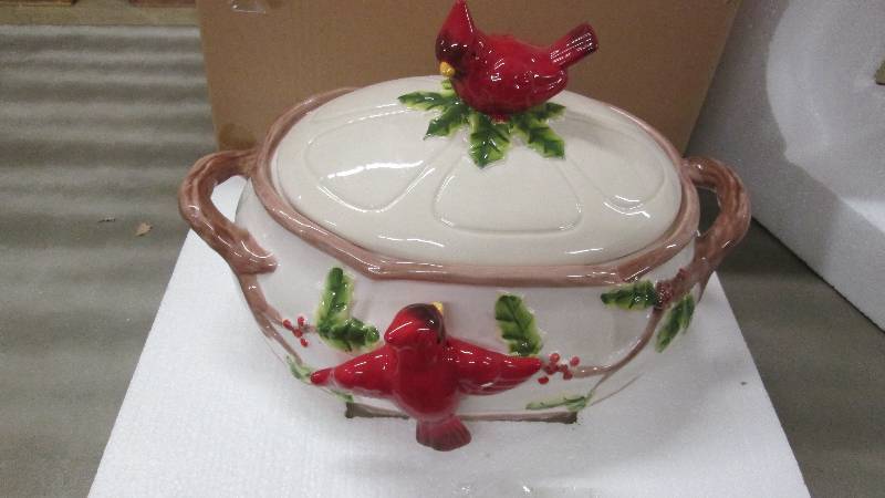 Cardinal Soup Tureen  Hand-painted,...