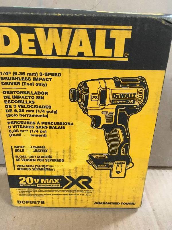 lot 51 image: DEWALT 20-Volt MAX XR Lithium-Ion Cordless Brushless 3-Speed 14 in. Impact Driver (Tool-Only) in good condition