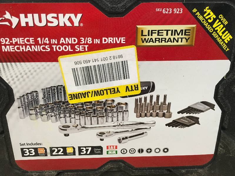 lot 46 image: Husky 92- piece 14in and 38 in drive mechanics tool set in good condition