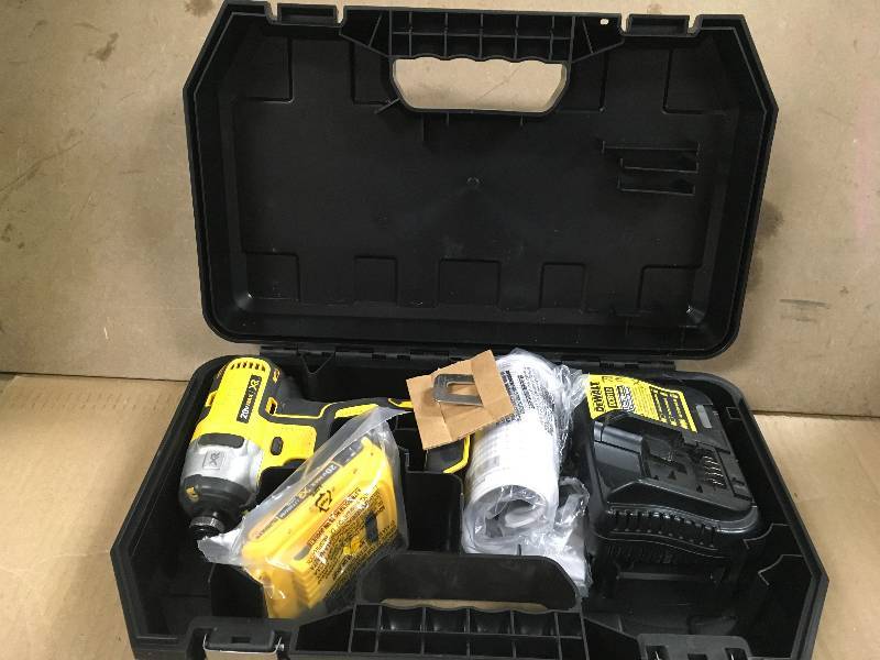 lot 63 image: DEWALT 20-Volt MAX XR Lithium-Ion Cordless Brushless 14 in. 3-Speed Impact Driver with (1) Batterie 2Ah, Charger and Case in good condition