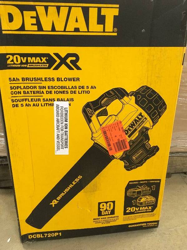 lot 75 image: DEWALT 90 MPH 400 CFM 20-Volt MAX Lithium-Ion Cordless Handheld Leaf Blower with 5.0Ah Battery and Charger Included in working conditions