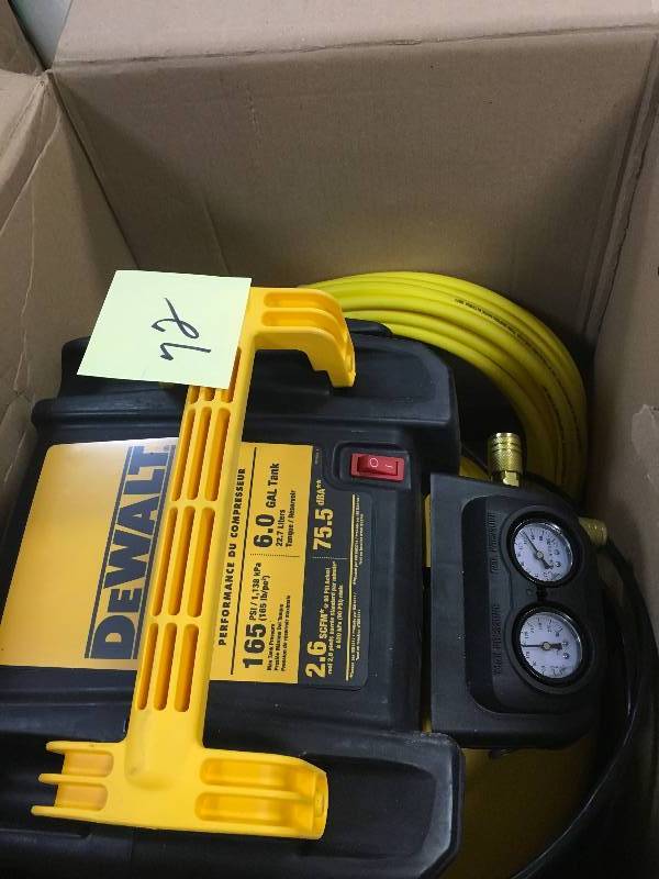 lot 72 image: DEWALT 18-Gauge Brad Nailer and 6 Gal. Heavy Duty Pancake Electric Air Compressor Combo Kit (1-Tool) in good condition